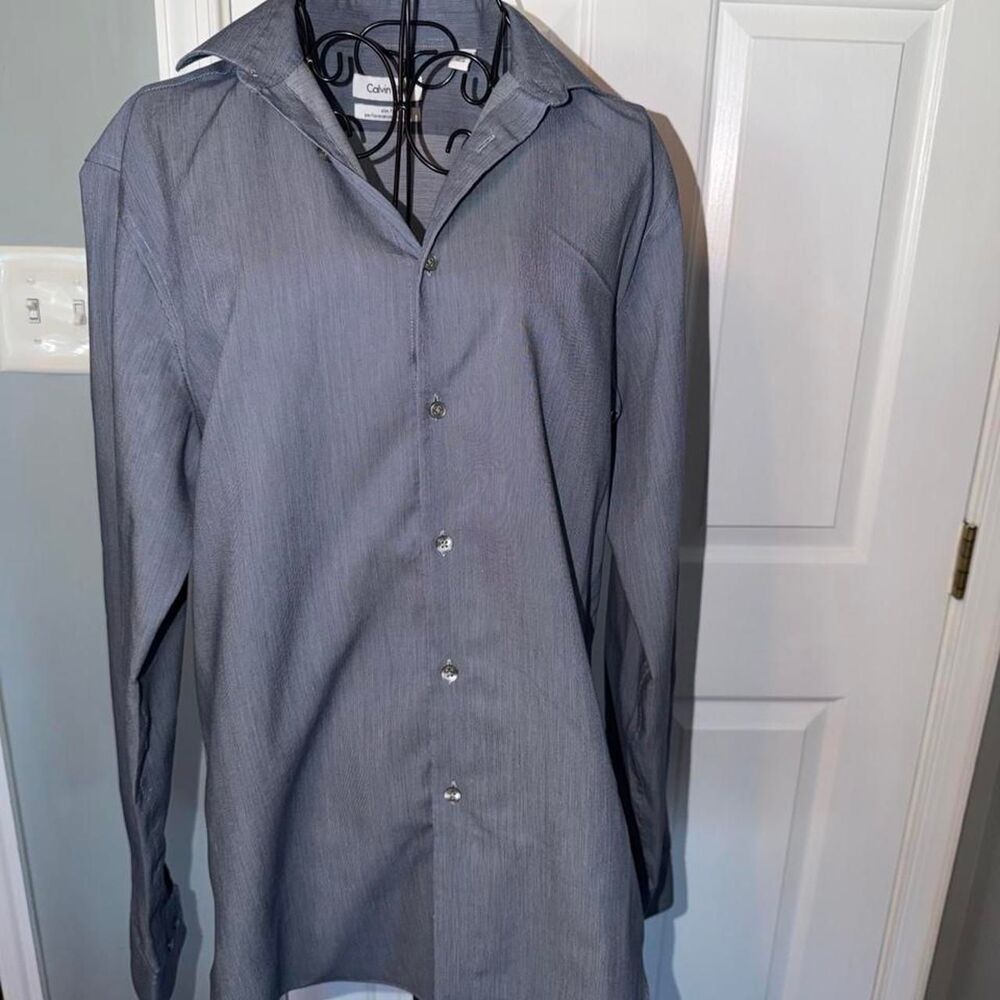 Calvin-klein Men's Blue and Grey Shirt